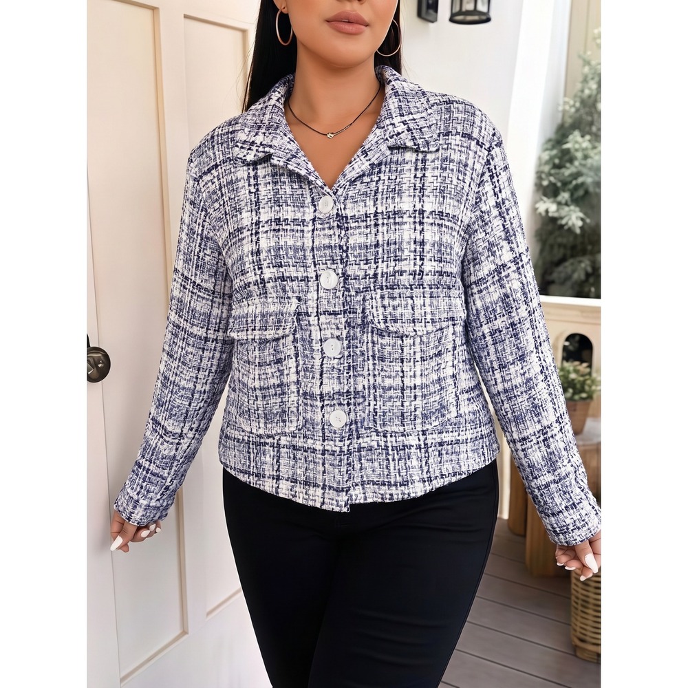 Stoosh XL NWT Blue Boucle Tweed crop jacket Light Academia Preppy Clueless